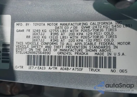 2008 Toyota Tacoma Base V6 z USA, uszkodzony, nr VIN 5TELU42N98Z564890